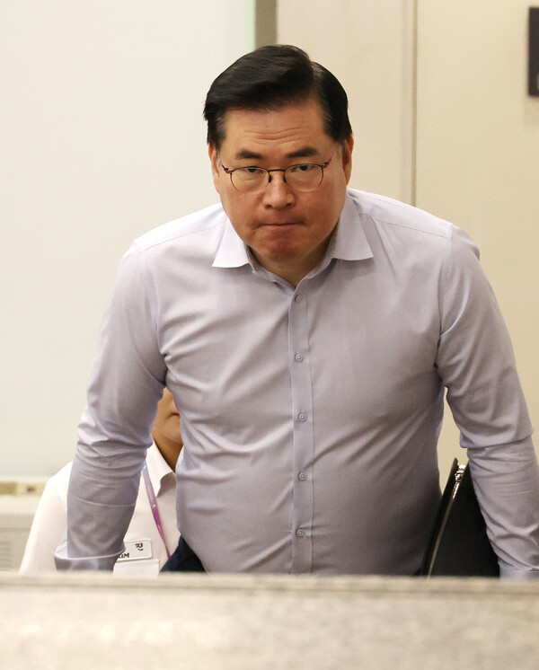 유동규 전 성남도시개발공사 본부장이 31일 서초구 서울중앙지법에서 열린 '불법 대선자금 수수' 속행 공판에 출석하고 있다. (사진제공=연합뉴스) 