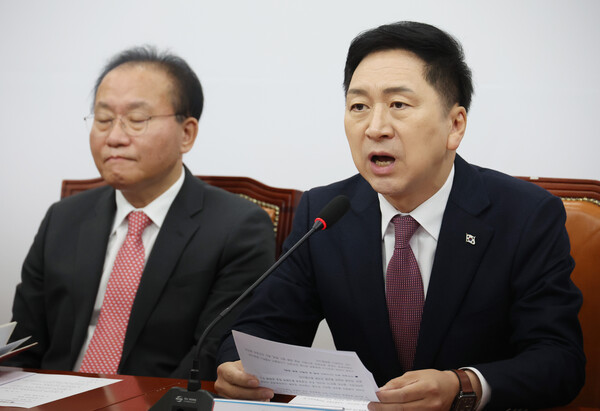 13일 국회에서 열린 국민의힘 최고위원회의에서 김기현 대표가 발언하고 있다.(연합뉴스)