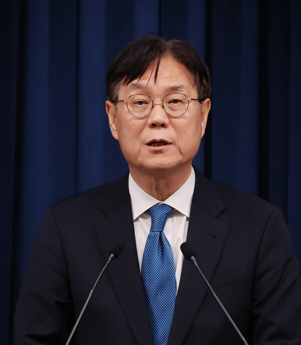 이관섭 신임 대통령실 정책실장이 30일 서울 용산 대통령실 청사에서 임명 소감을 밝히고 있다(연합뉴스)