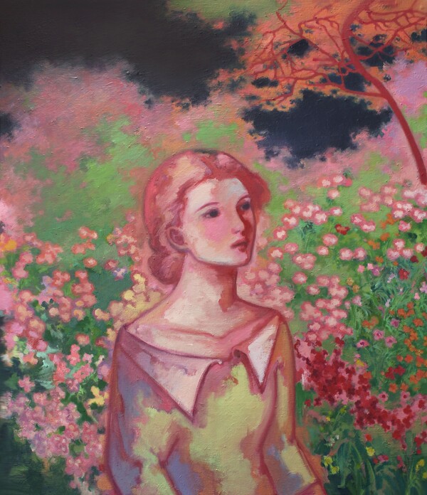 이도담 Lee Do-Dam, 꽃이 있는 초상, 2024, Oil on canvas