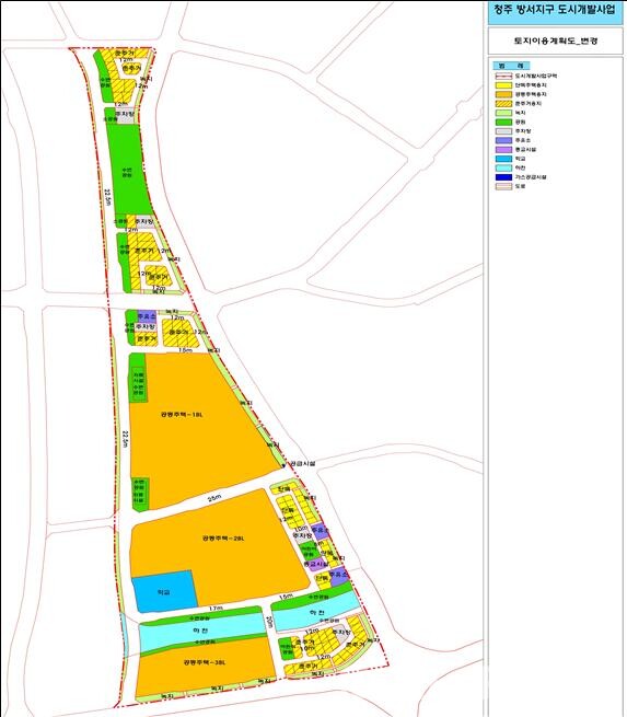 방서지구 도시개발사업 토지이용계획도. /청주시 제공