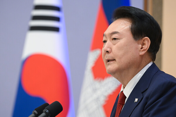 = 윤석열 대통령이 16일 서울 용산 대통령실 청사에서 열린 한·캄보디아 공식 오찬에서 발언하고 있다(연합뉴스)