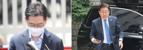 김경수 전 경남도지사(왼쪽)과 이재명 전 더불어민주당 대표(오른쪽)