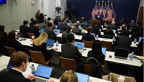 ▲파월 연준 의장 기자회견장 (AFP 연합뉴스 자료사진)