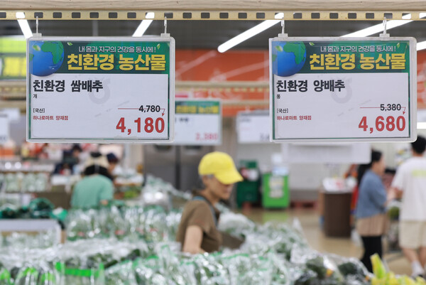 9일 서울 서초구 하나로마트 양재점에서 친환경농산물을 판매하고 있다 [사진=연합뉴스]