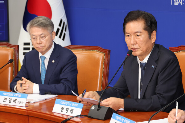  더불어민주당 정청래 대표가 6일 서울 여의도 국회에서 열린 '국민주권 검찰정상화 특별위원회' 출범식에서 발언하고 있다(연합뉴스)