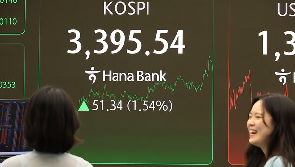 12일 서울 중구 하나은행 본점에서 직원들이 증시와 환율을 모니터 하고 있다. @연합뉴스