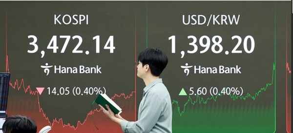 코스피가 24일 사상 최고치를 찍고 반락해 3470대로 밀려났다. ＠연합뉴스