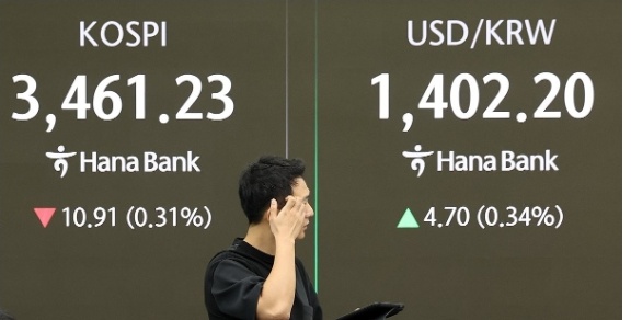 25일 오전 서울 중구 하나은행 본점 딜링룸 현황판에 코스피 및 환율 지수가 표시되고 있다. @연합뉴스