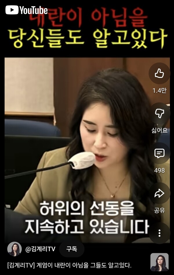 "계엄이 내란이 아님을 그들도 알고있다"/ 출처=김계리TV