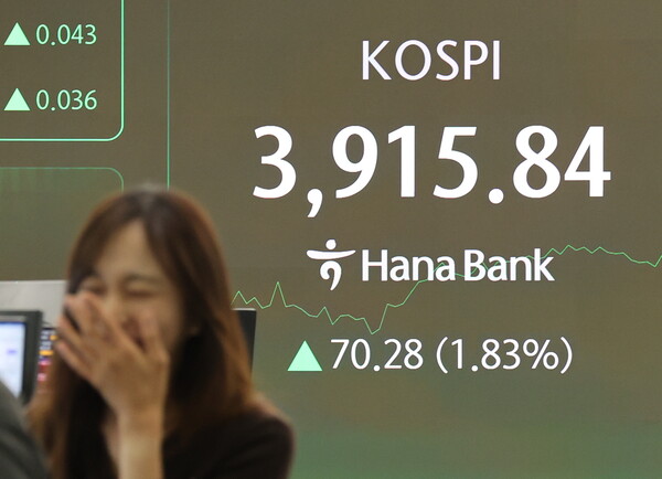 ▲24일 서울 중구 하나은행 본점 딜링룸 [사진=연합뉴스]